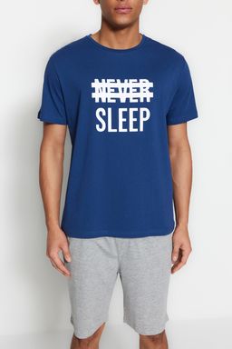 TRENDYOL MAN Mavi %100 Pamuk Regular Fit Orme Yazl?k Sortlu Pijama Tak?m? THMSS21PT0216 - Trendyolmilla фото 15