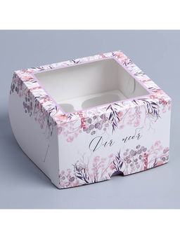 Цена за 5 шт. Коробка подарочная для 4 капкейков «Венок», 16×16×10 см, с окном