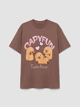 K?z ?ocuk Bisiklet Yaka Bask?l? Ti??rt