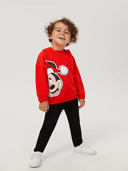 Kap??onlu Uzun Kollu Mickey Mouse Bask?l? Erkek Bebek Sweatshirt ve E?ofman Alt 2li