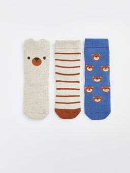 Bask?l? Erkek Bebek Soket ?orap 3l?