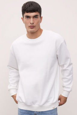 Oversize Genis Kal?p Bisiklet Yaka Kal?n Basic Duz Sweatshirt
