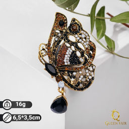 Брошь «Бабочка» винтаж, коричневая в чернёном золоте