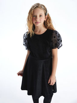 Bisiklet Yaka Kadife K?z ?ocuk Elbise