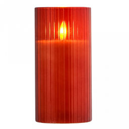 Свеча в цветной колбе, восковая, светодиодная на батарейках д7,5см h15,2см, свет теплый, с мерцанием, колба стекло, цвет терракотовый, питание от 2-х батареек АА (в комплект не входят), в коробке (Китай)