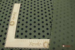 Муслин двухслойный с эф.фактурной стежки Крупный горох на сером хаки, ш.1.43м, хл-100%, 130гр/м.кв - Купава фото 3