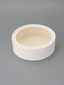 Набор круглых подарочных коробок с окном, завальцованные, белые, 8 шт., 18×6 см