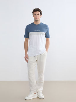 Bisiklet Yaka Renk Bloklu Penye Erkek Ti??rt