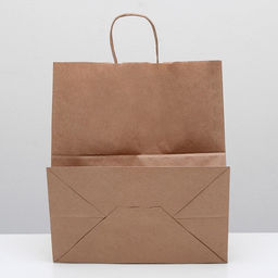 Цена за 25 шт. Пакет крафт без печати, круглая ручка 32×18×37 см