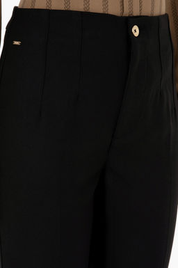 Kad_n Siyah Carrot High Waist Fit Kanvas Pantolon