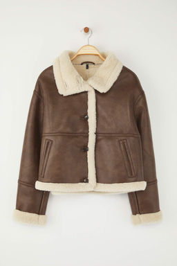 Kahverengi Oversize Kal?p Pelus Detayl? Suni Deri Mont TWOAW26MO00018