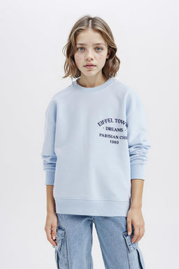 Relax Fit Bisiklet Yaka Bask_l_ Sweatshirt K_z _ocuk