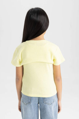 Футболка из двух частей с короткими рукавами в рубчик для девочек - Defacto фото 6