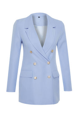 TRENDYOLMILLA Lacivert Oversize Astarl? Kruvaze Kapama Dokuma Blazer Ceket TWOSS20CE0024 фото 25