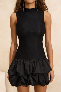 Siyah Balon Etek Detayl? Dantel K?sa / Mini Astarl? S?k/Gece Elbise TPRSS26EL00016 - Trendyolmilla фото 7