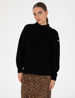 Siyah Comfort Fit Yar_m Bal_k__ Kazak