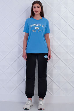 Арт. 21368 Костюм с брюками женский 42-50 (5 шт) Цвет:верх-голубой,низ-черный