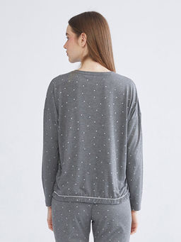 Bisiklet Yaka Bask?l? Kad?n Pijama ?st