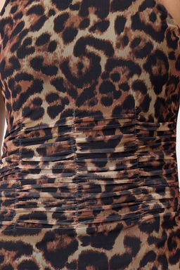 TRENDYOLMILLA Kahverengi Cok Renkli Hayvan Desenli Leopar Orme Tul S?k Abiye Elbise TPRSS24EL00202 фото 5