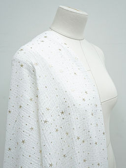 Муслин двухслойный с эф.жатости Звездочки (золотой глиттер) цв.белый, ш.1.4м, хл-100%, 140гр/м.кв - Купава фото 3