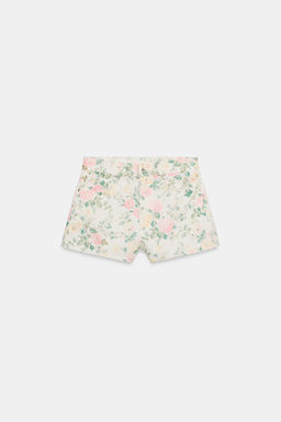 SHORTS FLORES DENIM TRF TIRO ALTO / Blanco roto