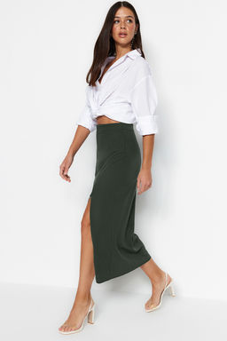 TRENDYOLMILLA Siyah Smart Krep Y?rtmac Detayl? Maxi Yuksek Bel Esnek Orme Etek TWOSS23ET00351 фото 2