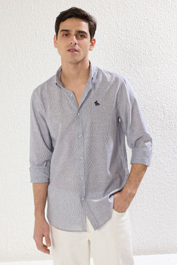 TRENDYOL MAN Lacivert Regular Fit Flaml? Cizgili Nak?sl? S?k Gomlek TMNSS25GO00034 - Trendyolmilla фото 3