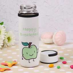 Бутылка для воды «Завтрак», 500 мл, h=23.5 см, с ручкой, в чехле, стекло, рисунок МИКС