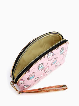 Косметичка женская на молнии, с подкладкой, ручкой, с принтом, розовая