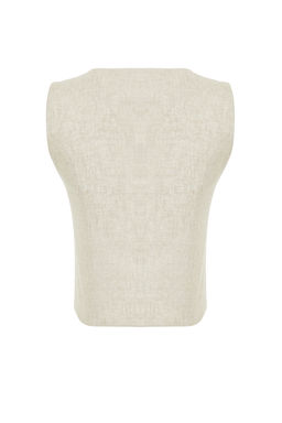 Bej Regular Pamuk Crop Keten Dokuma Yelek TWOSS24YE00024