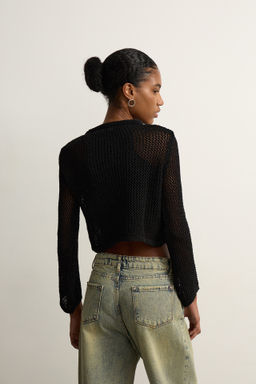 Джемпер укороченный фактурной вязки с люрексом - Mollis фото 4