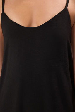 Siyah Duz Kesim V Yaka Maxi Dokuma Elbise TWOSS24EL00995