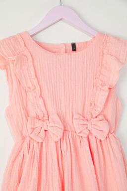 Somon K?z Cocuk %100 Pamuk F?rf?r Detayl? Kolsuz K?sa Dokuma Elbise TKDSS25EL00060 - Trendyolmilla фото 2