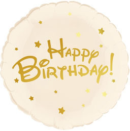 Цена за 5 шт. Воздушный шар фольгированный 18" круг "Happy Birthday (золотые звезды)" в инд.уп.