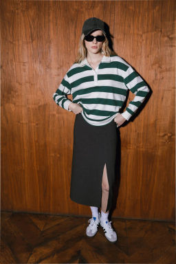 Блузка-поло в широкую горизонтальную бело-зеленую полоску - Incity фото 2