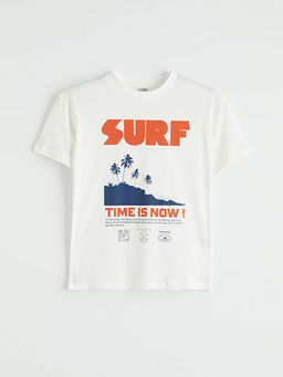 Slogan Bask?l? Bisiklet Yaka Erkek ?ocuk Ti??rt