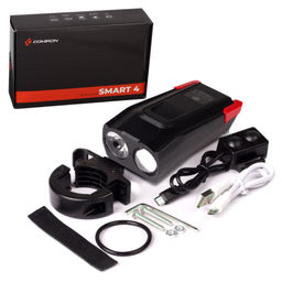 Фонарь передний интеллектуальный COMIRON SMART4 ABS; свет: 2xT6, 800lm; 4000 mAh, USB; ближний/дальний свет сигнал 120Дб. 5 режимов красный /уп 40/ - ГалеонТрейд фото 4