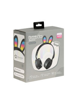 Наушники детские, беспроводные, накладные, с ушками зайца, Y08R, Bluetooth 5.1, с микрофоном, с подсветкой, 400 мАч, чёрные