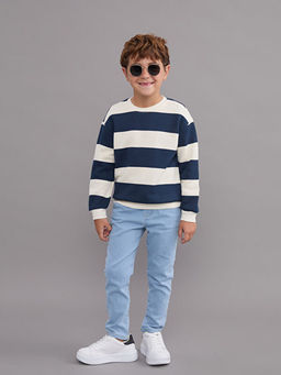 Bisiklet Yaka ?izgili Erkek ?ocuk Sweatshirt