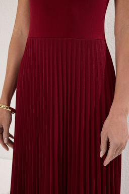 Bordo Piliseli Astarl? Kolsuz Esnek Orme Midi Elbise TWOSS24EL00785