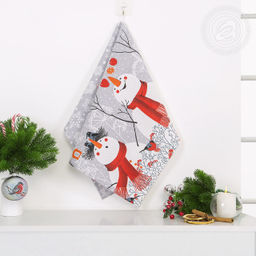 Полотенце кухонное из рогожки Снеговики 50х70/1 шт. - 50*70 Полотенца из рогожки