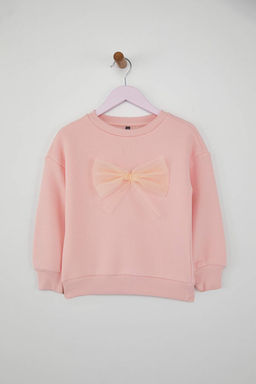 Pudra Pamuklu Fiyonklu Kal?n/Ici Polarl? Oversize Orme K?z Cocuk Sweatshirt TKDAW26SW00026 - Trendyolmilla фото 2
