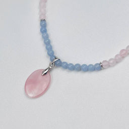 Бусы из Розового кварца и Ангелита с кулоном - Радуга самоцветов фото 2