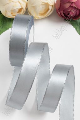 Лента атласная с люрексом 2,5 см*25 ярд (SF-1202) серый/серебро №059