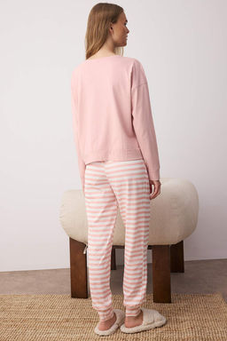 Pembe %100 Pamuklu Ay?c?kl? Orme Pijama Tak?m? THMAW21PT0302