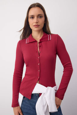 Wardrobe Essentials Siyah Biye Detayl? Dugmeli Slim/Vucuda Oturan Orme Bluz | TWOAW26BZ00010 - Trendyolmilla фото 6