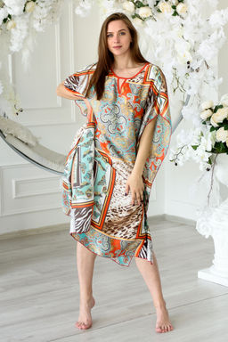 Туника женская из шелка Ариадна оранжево-ментоловый