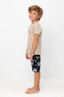 К 1528/темно-бежевый,цветные динозавры пижама дет