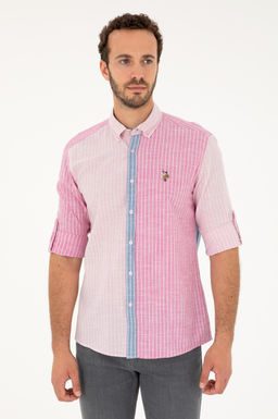 U. S. Polo Assn / Мужская розовая рубашка с длинным рукавом