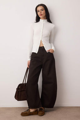 Ekru Onu Full C?tc?t Kapama Kaskorse Fitted/Vucuda Oturan Orme Bluz TWOAW26BZ00329 - Trendyolmilla фото 2